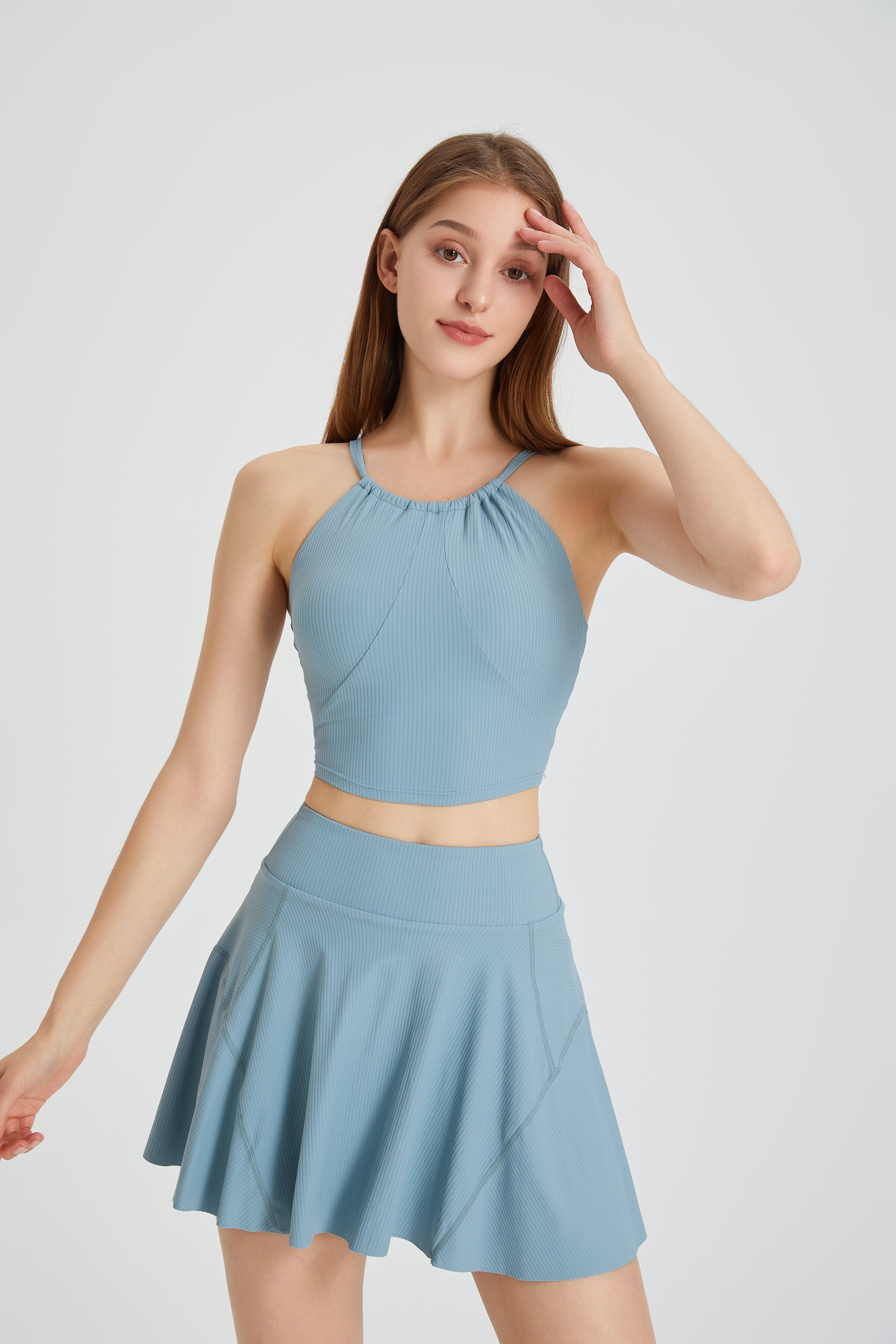 「Sky Whirl」Halter Ribbed Crop Top